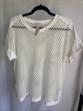 Sympli White Open-Knit Short Sleeve Mesh Top